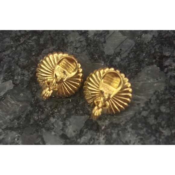 Vintage Monet Gold-Tone Clip-On Earrings With Faux Pearl Center & Beaded Trim - Picture 7 of 8